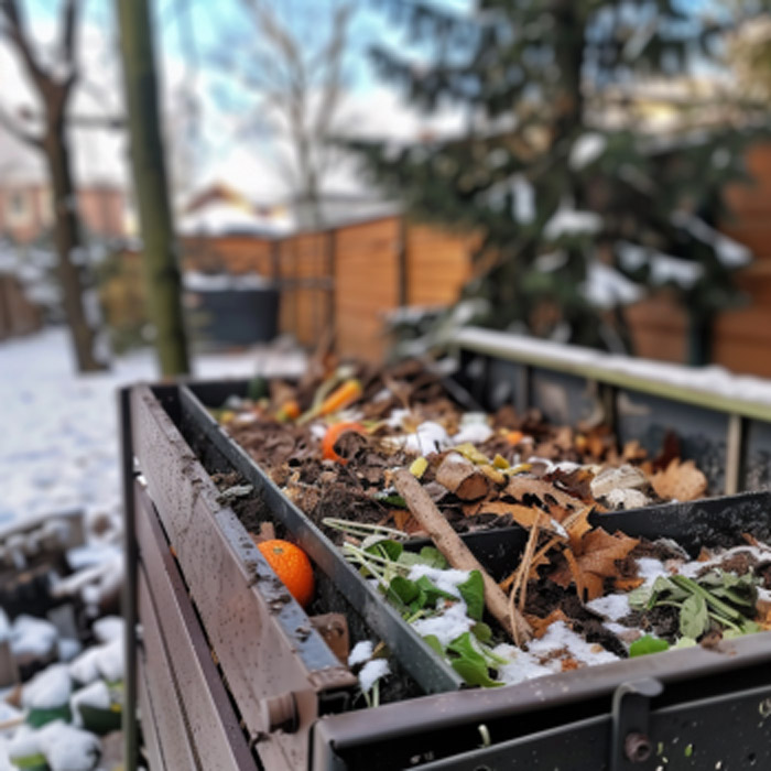 Ein Komposter im Winter.